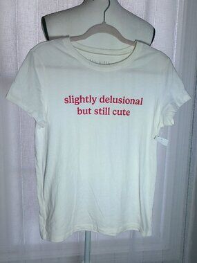 WOUND UP NWT Short Sleeve Crew Neck White Tee w/Red Lettering Tee S